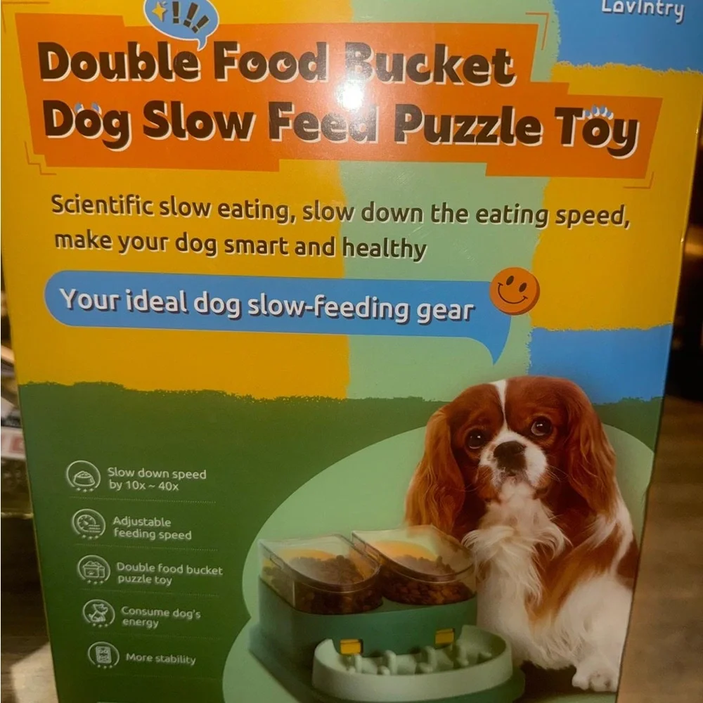 Green Double Food Bucket Dog Slow Feed Puzzle Toy